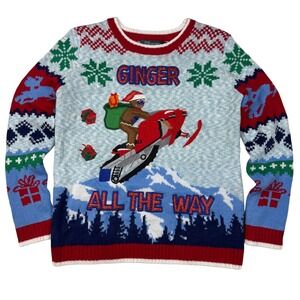 33 Degrees Gingerbread Man Snowmobile Ugly Christmas‎ Sweater Kids L 14 16 Gift